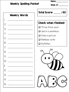 Preview of TWO VERSIONS!! Editable Spelling Packet