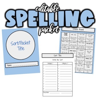 Preview of Editable Spelling Packet with Activities