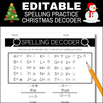 Preview of Editable Spelling Practice Christmas Decoder, Spelling List Template Editable