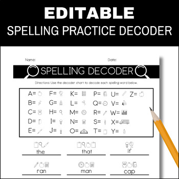 Preview of Editable Spelling Practice Decoder, Spelling List Template Editable