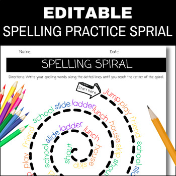 Preview of Editable Spelling Practice Spiral, Spelling List Template Editable