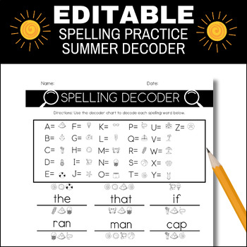 Preview of Editable Spelling Practice Summer Decoder, Editable Spelling List Template