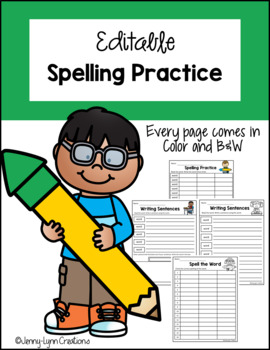 Preview of Editable Spelling Practice Templates