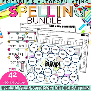 Preview of Editable Spelling Practice Worksheets and Games Bundle