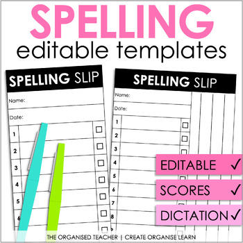 Preview of Editable Spelling Test Template with Optional Sentence Dictation
