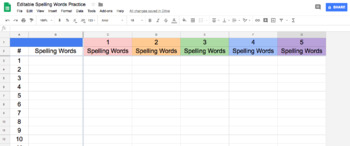 Preview of Editable Spelling Words Practice