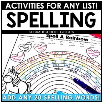 Preview of Editable Spelling Worksheets 20 Words List Template Homework Practice Activities