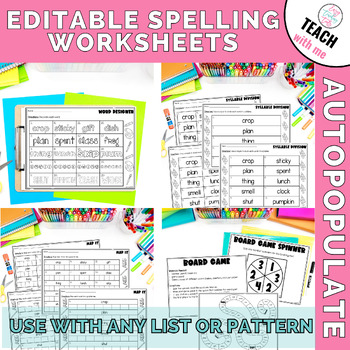 Preview of Editable Spelling Practice Worksheets | Word Work Worksheets
