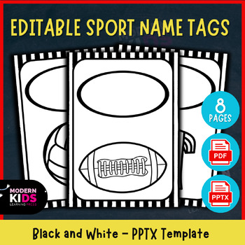 Preview of Editable Sport Name Tags Black and White - PPTX Template