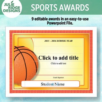 Preview of 9 Different Editable Sports Awards