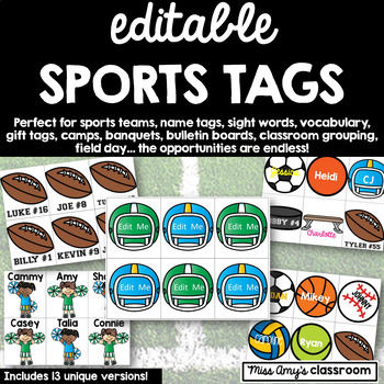 Preview of Editable Sports Name Tags for Bulletin Boards, Teams, Name Recognition, PE, etc.