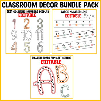 Preview of Editable Spotty Boho Rainbow Classroom Decor Bundle Pack, Back To School