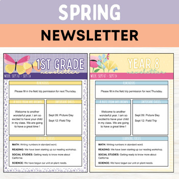 Preview of Editable Spring Classroom Newsletter Template  Season Themed