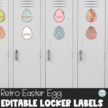Preview of Editable Spring Decor - Retro Easter Egg Locker Labels or Cubby Tags - Name Tags