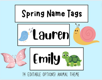 Preview of Editable Spring Name Tags | Animals!