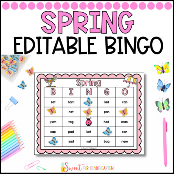 Preview of Editable Spring Bingo Game Template | Phonics Activity Review Game