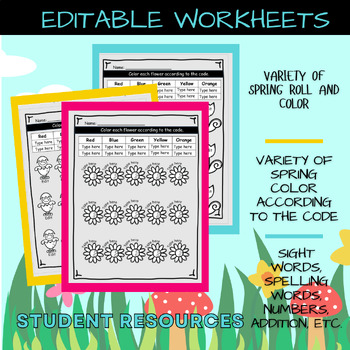 Preview of Editable Spring Sight Word Worksheets