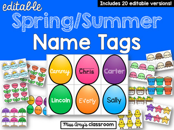 Preview of Editable Spring/Summer Name Tags (April, May, June) -Bulletin Boards or Cubbies