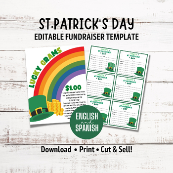 Preview of Editable St. Patrick's Day Candy Gram Flyer Fundraiser Template, Spanish Speaker