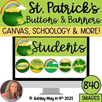 Preview of Editable St. Patrick's Day Canvas Schoology Whimsical Buttons and Banners Bundle