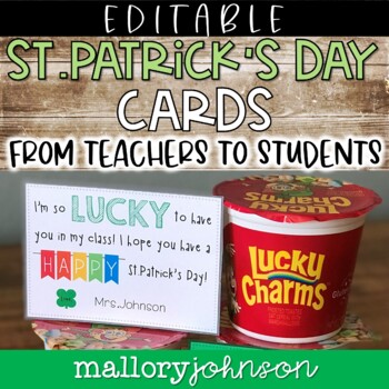 Preview of Editable St.Patrick's Day Cards from teachers to students