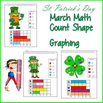 Preview of Editable St. Patrick's Day Count & Graph Shapes Coloring Worksheets March Math