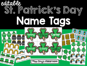 Preview of Editable St. Patrick's Day Name Tags (Bulletin Boards, Desks, Name Recognition)