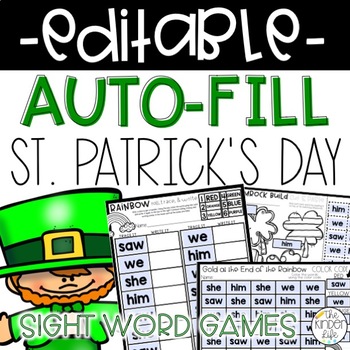Preview of Editable St Patrick's Day Sight Word Games | March Word Activities