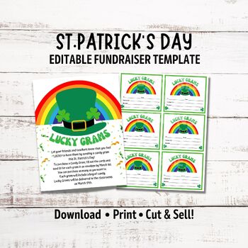 Preview of Editable St. Patricks Day Candy Gram Fundraiser Flyer Template | Lucky Grams