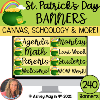 Preview of Editable St. Patricks Day Canvas Schoology LMS Whimsical Headers and Banners