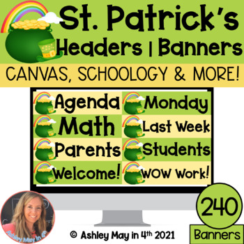 Preview of Editable St. Patricks Day Canvas and Schoology LMS Elementary Headers Banners