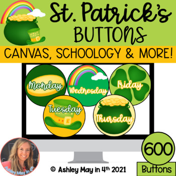 Preview of Editable St. Patricks Day Canvas and Schoology LMS Whimsical Buttons