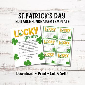 Preview of Editable St. Patricks Day Flyer Fundraiser, Lucky Grams for School Fundraiser