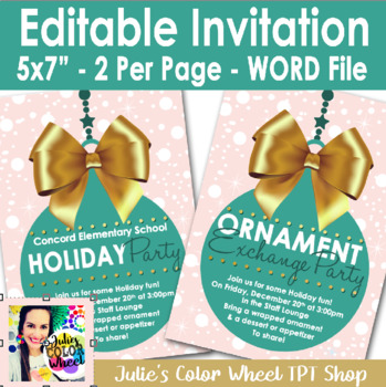 Preview of Editable Staff Holiday Party or Ornament Exchange Invitation for WORD