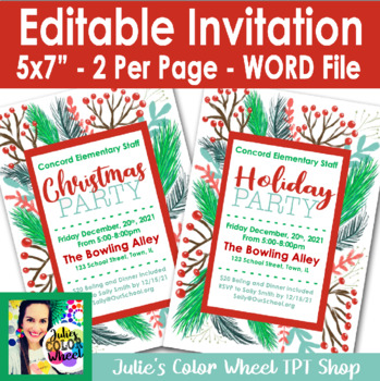 Preview of Editable Staff Holiday or Christmas Party Invitation for WORD