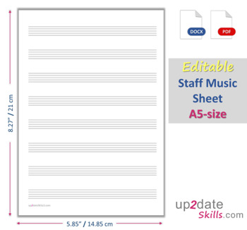 Preview of Editable Staff Music Sheet A5 size pages