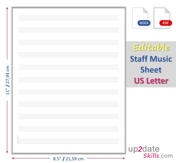 Preview of Editable Staff Music Sheet US Letter size pages - Personal and Commercial Use