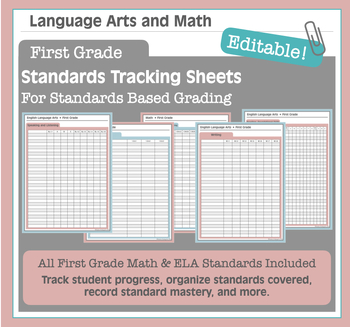 Preview of Editable Standard Checklist for ALL First Grade Math & ELA Common Core Standards