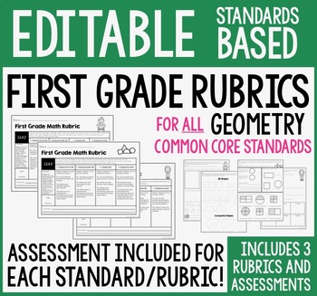 Preview of Editable Standards Based Rubrics & Assessments for 1st Grade Geometry