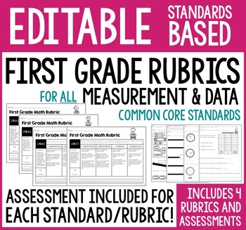 Preview of Editable Standards Based Rubrics & Assessments for 1st Grade Measurement & Data