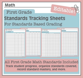 Preview of Editable Standards Checklist for First Grade Math Common Core Standards