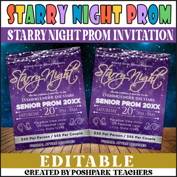 Preview of Editable Starry Night Prom Invitation Flyer | School Dance Under the Stars