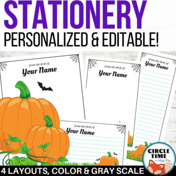 Preview of EDITABLE Stationery, Parent Letter Templates, Pumpkin Stationary for Halloween