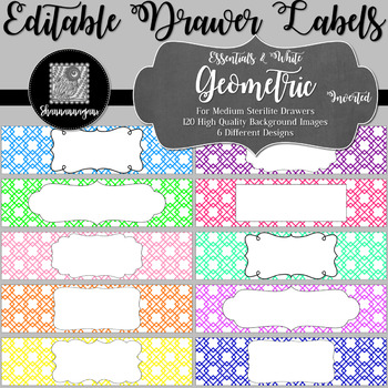 Editable Sterilite Drawer Labels - Essentials & White: Geometric (Inverted)