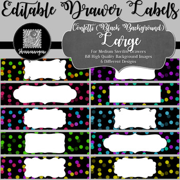 Editable Sterilite Drawer Labels - Confetti: Black Background (Large)