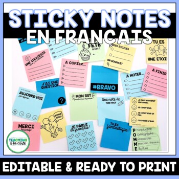 Preview of Editable Sticky Note Card Templates for French Teachers