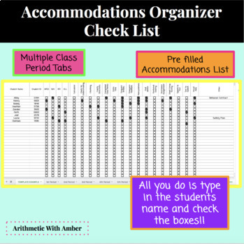 Preview of Editable Student Accommodation Tracking/Check List Organizer