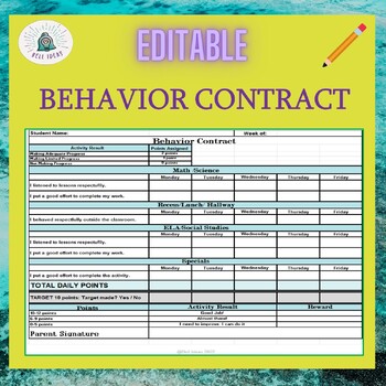 Preview of Editable Student BEHAVIOR CONTRACT