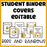 Editable Student Binder Covers Cute Bee and Rainbow Theme 