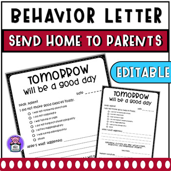 Preview of Editable Student Behavior Letter to Parents - Send Home to Parents